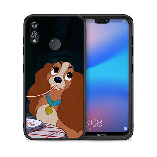 Θήκη Αγίου Βαλεντίνου Huawei P20 Lite Lady And Tramp 2 από τη Smartfits με σχέδιο στο πίσω μέρος και μαύρο περίβλημα | Huawei P20 Lite Lady And Tramp 2 case with colorful back and black bezels