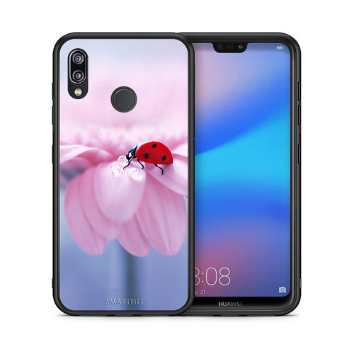 Θήκη Huawei P20 Lite Ladybug Flower από τη Smartfits με σχέδιο στο πίσω μέρος και μαύρο περίβλημα | Huawei P20 Lite Ladybug Flower case with colorful back and black bezels