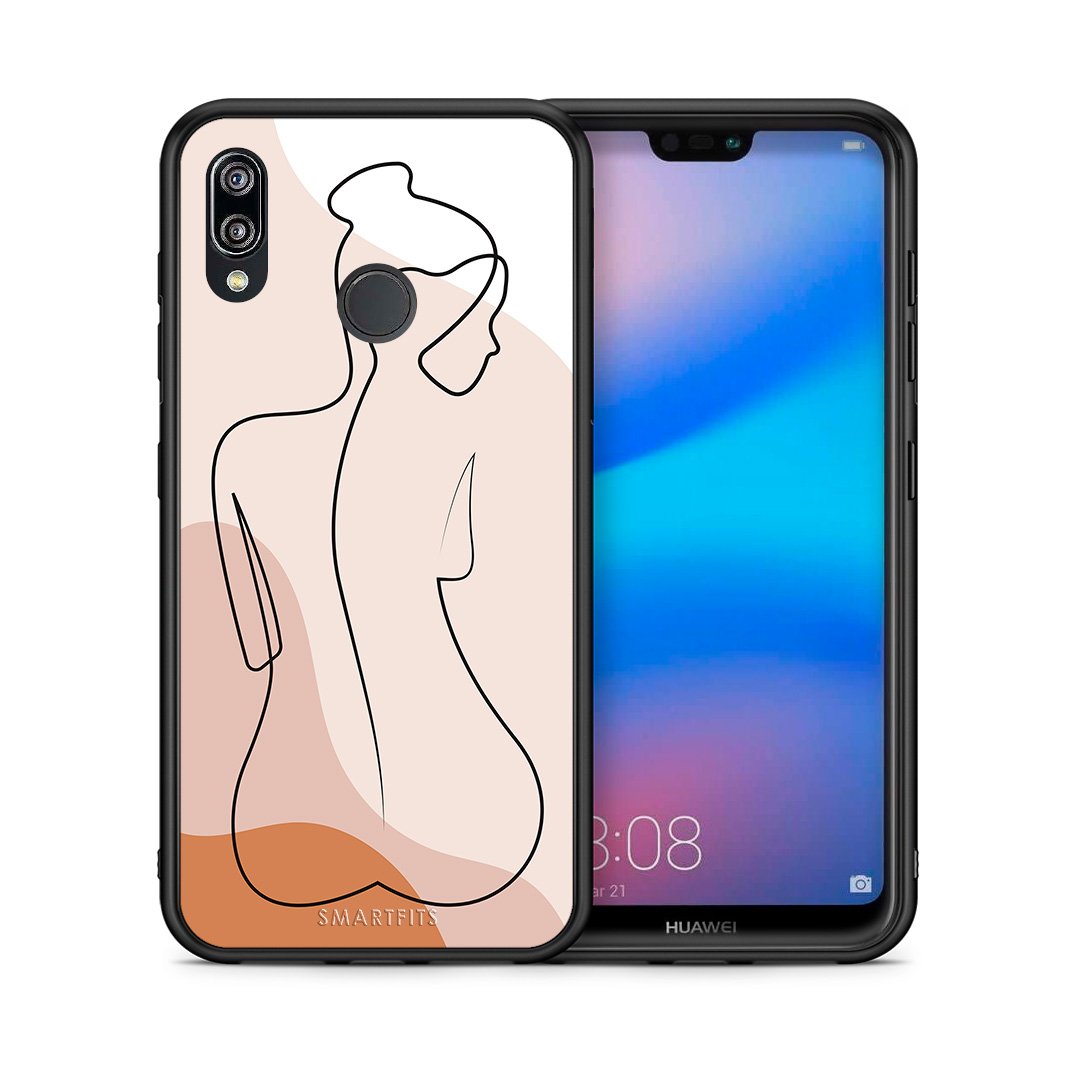 Θήκη Huawei P20 Lite LineArt Woman από τη Smartfits με σχέδιο στο πίσω μέρος και μαύρο περίβλημα | Huawei P20 Lite LineArt Woman case with colorful back and black bezels