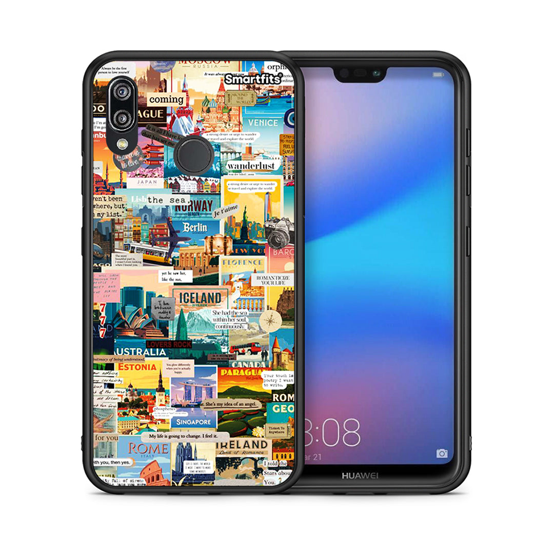 Θήκη Huawei P20 Lite Live To Travel από τη Smartfits με σχέδιο στο πίσω μέρος και μαύρο περίβλημα | Huawei P20 Lite Live To Travel case with colorful back and black bezels