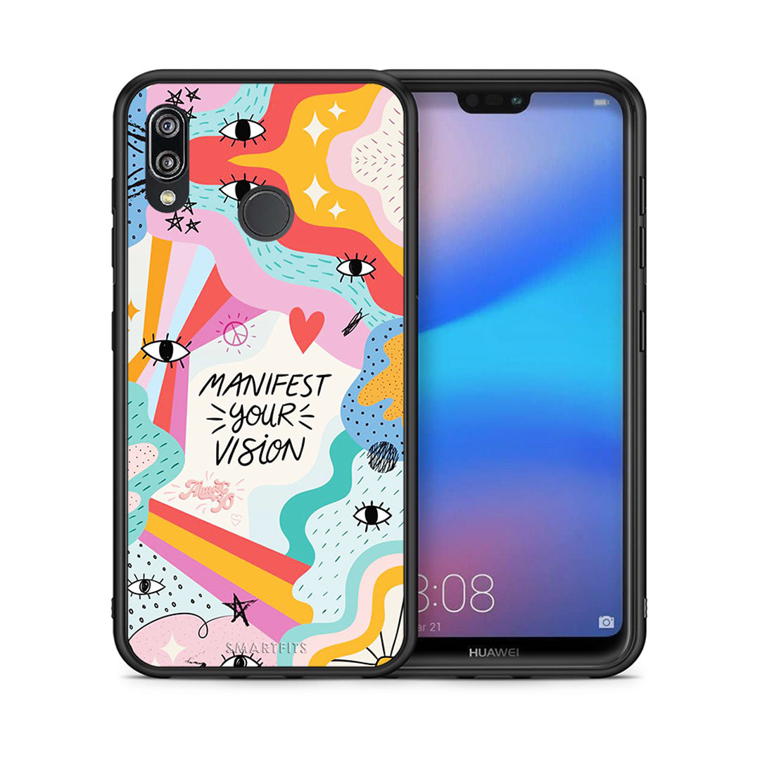 Θήκη Huawei P20 Lite Manifest Your Vision από τη Smartfits με σχέδιο στο πίσω μέρος και μαύρο περίβλημα | Huawei P20 Lite Manifest Your Vision case with colorful back and black bezels