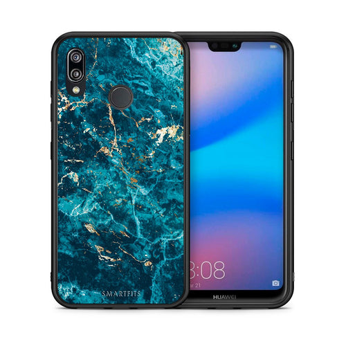 Θήκη Huawei P20 Lite Marble Blue από τη Smartfits με σχέδιο στο πίσω μέρος και μαύρο περίβλημα | Huawei P20 Lite Marble Blue case with colorful back and black bezels