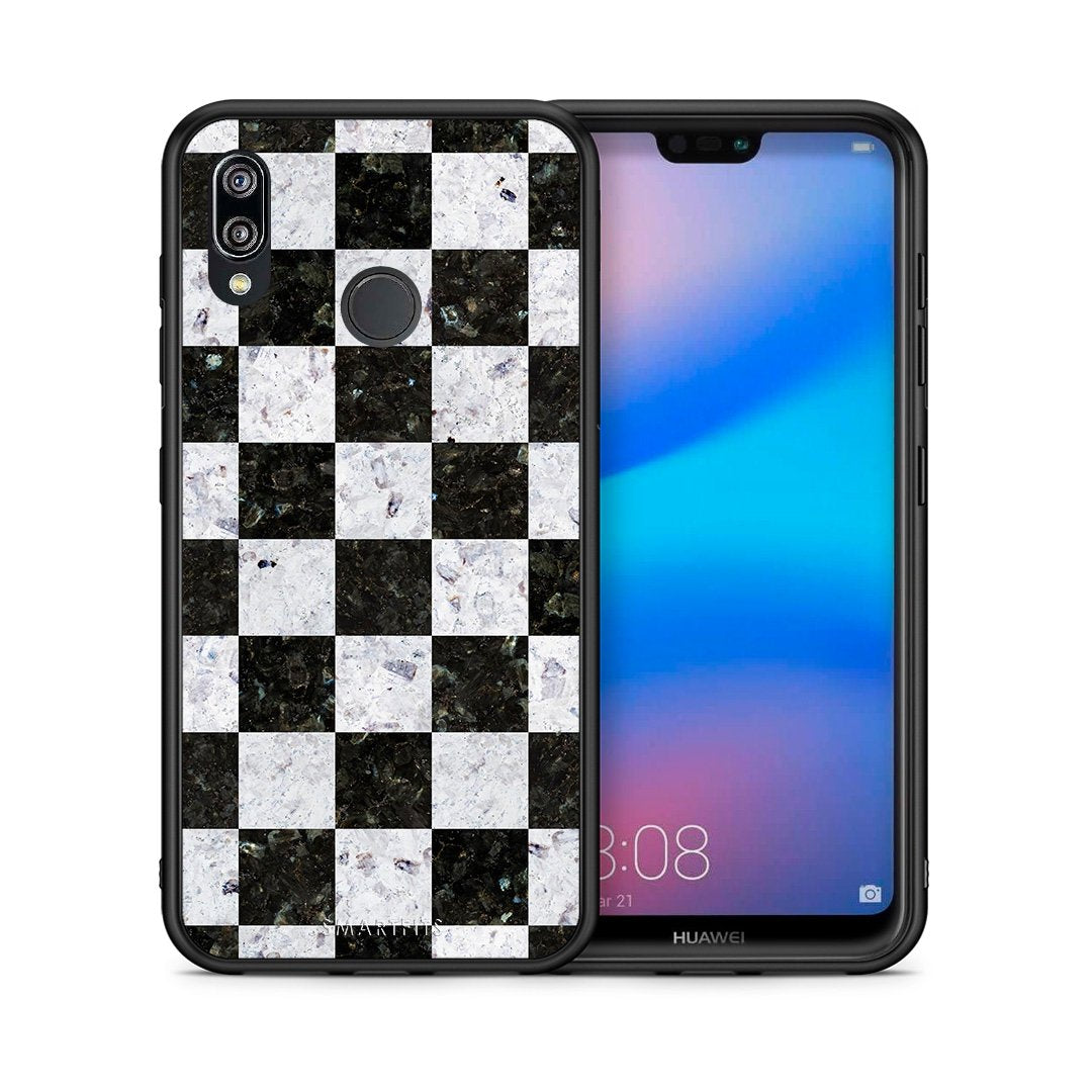 Θήκη Huawei P20 Lite Square Geometric Marble από τη Smartfits με σχέδιο στο πίσω μέρος και μαύρο περίβλημα | Huawei P20 Lite Square Geometric Marble case with colorful back and black bezels