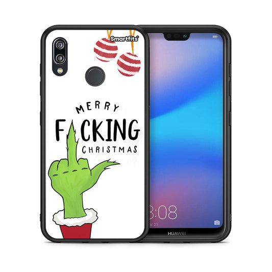 Θήκη Huawei P20 Lite Merry F Xmas από τη Smartfits με σχέδιο στο πίσω μέρος και μαύρο περίβλημα | Huawei P20 Lite Merry F Xmas case with colorful back and black bezels