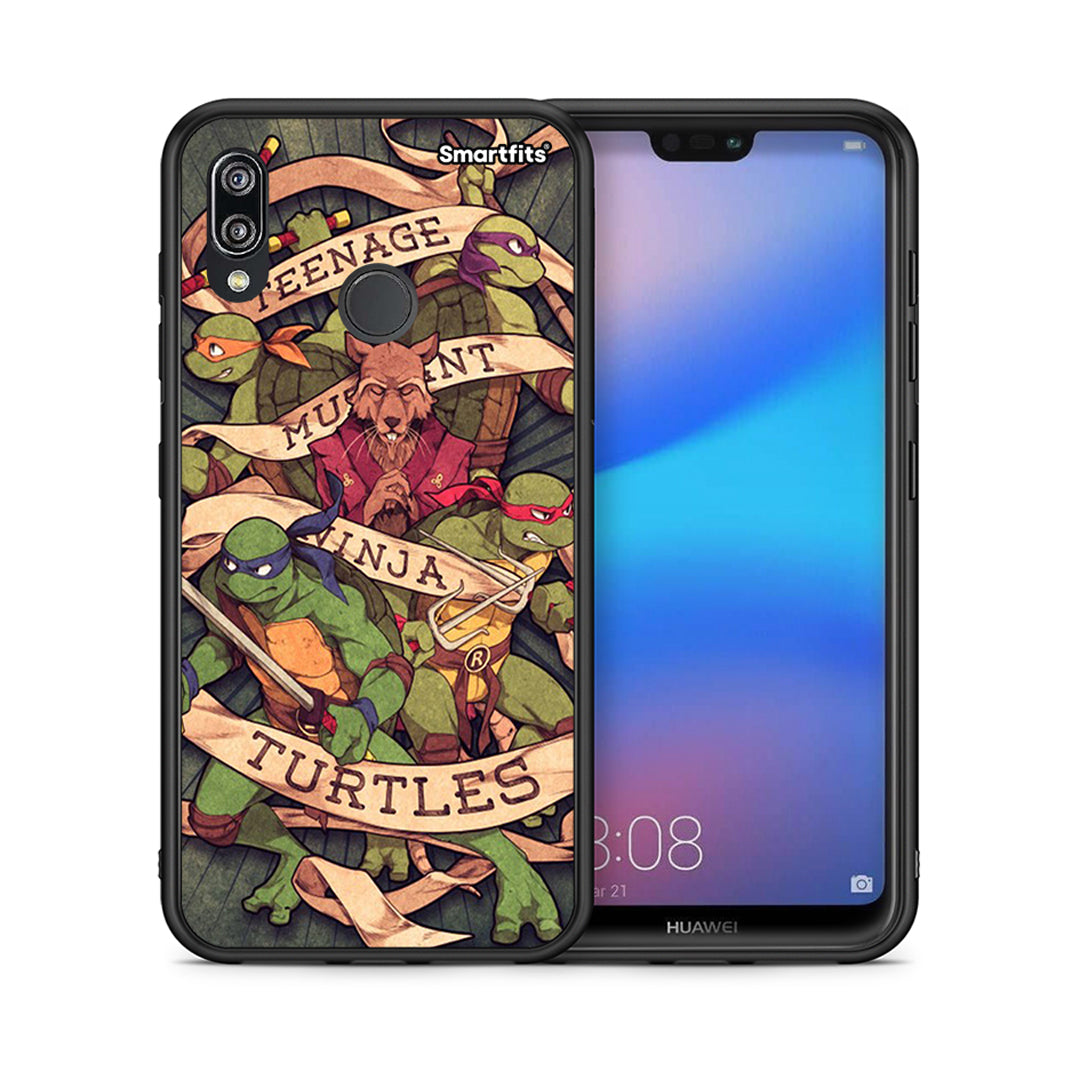 Θήκη Huawei P20 Lite Ninja Turtles από τη Smartfits με σχέδιο στο πίσω μέρος και μαύρο περίβλημα | Huawei P20 Lite Ninja Turtles case with colorful back and black bezels