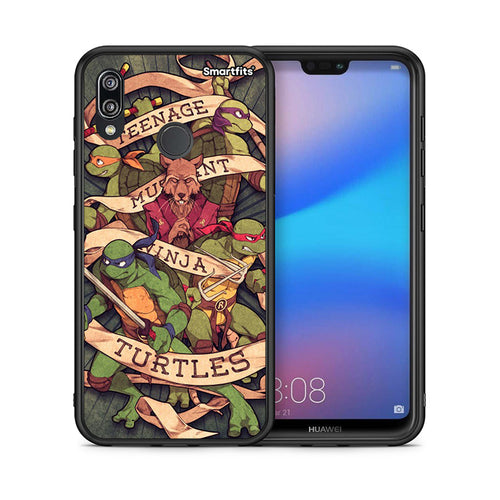 Θήκη Huawei P20 Lite Ninja Turtles από τη Smartfits με σχέδιο στο πίσω μέρος και μαύρο περίβλημα | Huawei P20 Lite Ninja Turtles case with colorful back and black bezels