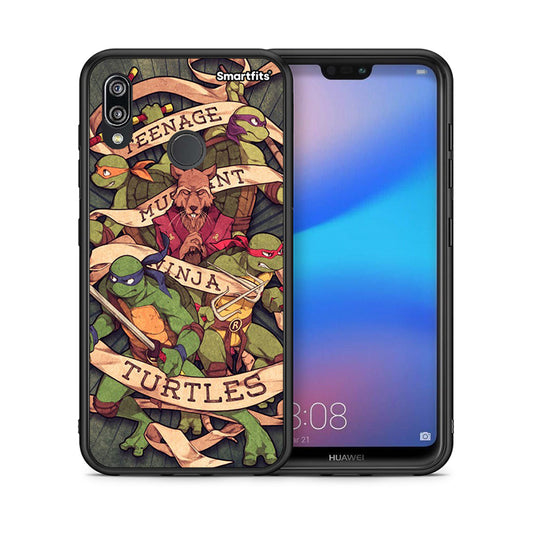 Θήκη Huawei P20 Lite Ninja Turtles από τη Smartfits με σχέδιο στο πίσω μέρος και μαύρο περίβλημα | Huawei P20 Lite Ninja Turtles case with colorful back and black bezels