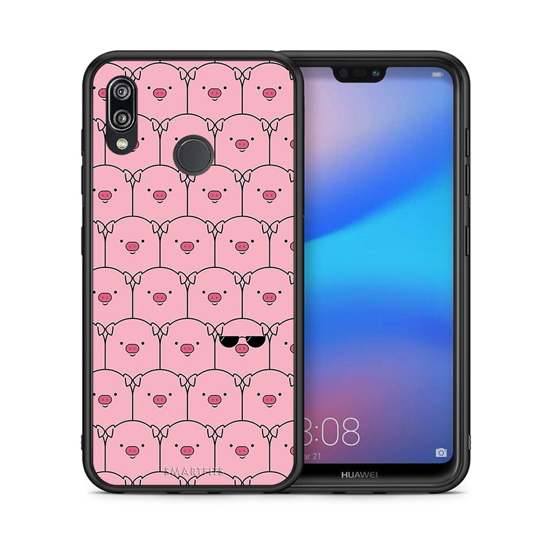 Θήκη Huawei P20 Lite Pig Glasses από τη Smartfits με σχέδιο στο πίσω μέρος και μαύρο περίβλημα | Huawei P20 Lite Pig Glasses case with colorful back and black bezels