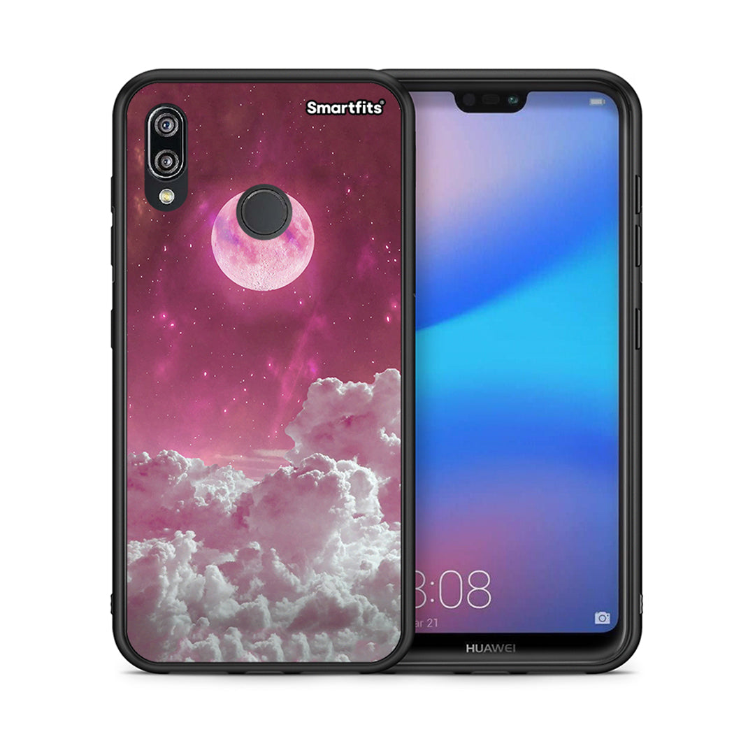 Θήκη Huawei P20 Lite Pink Moon από τη Smartfits με σχέδιο στο πίσω μέρος και μαύρο περίβλημα | Huawei P20 Lite Pink Moon case with colorful back and black bezels