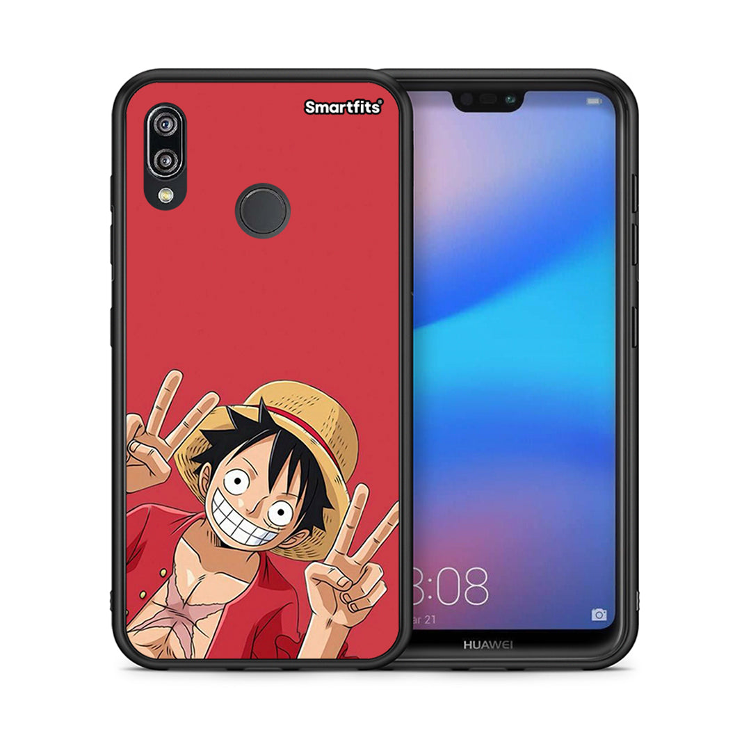 Θήκη Huawei P20 Lite Pirate Luffy από τη Smartfits με σχέδιο στο πίσω μέρος και μαύρο περίβλημα | Huawei P20 Lite Pirate Luffy case with colorful back and black bezels