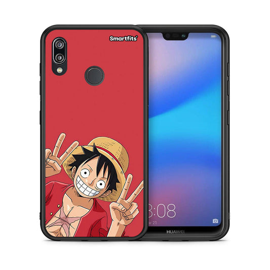 Θήκη Huawei P20 Lite Pirate Luffy από τη Smartfits με σχέδιο στο πίσω μέρος και μαύρο περίβλημα | Huawei P20 Lite Pirate Luffy case with colorful back and black bezels