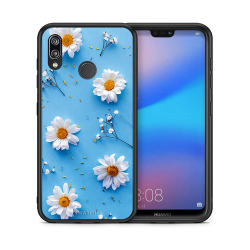Θήκη Huawei P20 Lite Real Daisies από τη Smartfits με σχέδιο στο πίσω μέρος και μαύρο περίβλημα | Huawei P20 Lite Real Daisies case with colorful back and black bezels