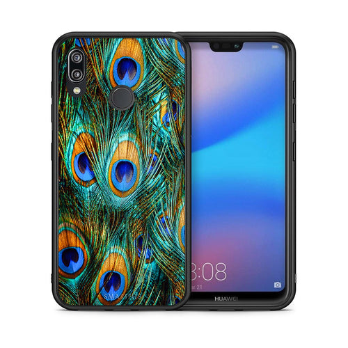 Θήκη Huawei P20 Lite Real Peacock Feathers από τη Smartfits με σχέδιο στο πίσω μέρος και μαύρο περίβλημα | Huawei P20 Lite Real Peacock Feathers case with colorful back and black bezels