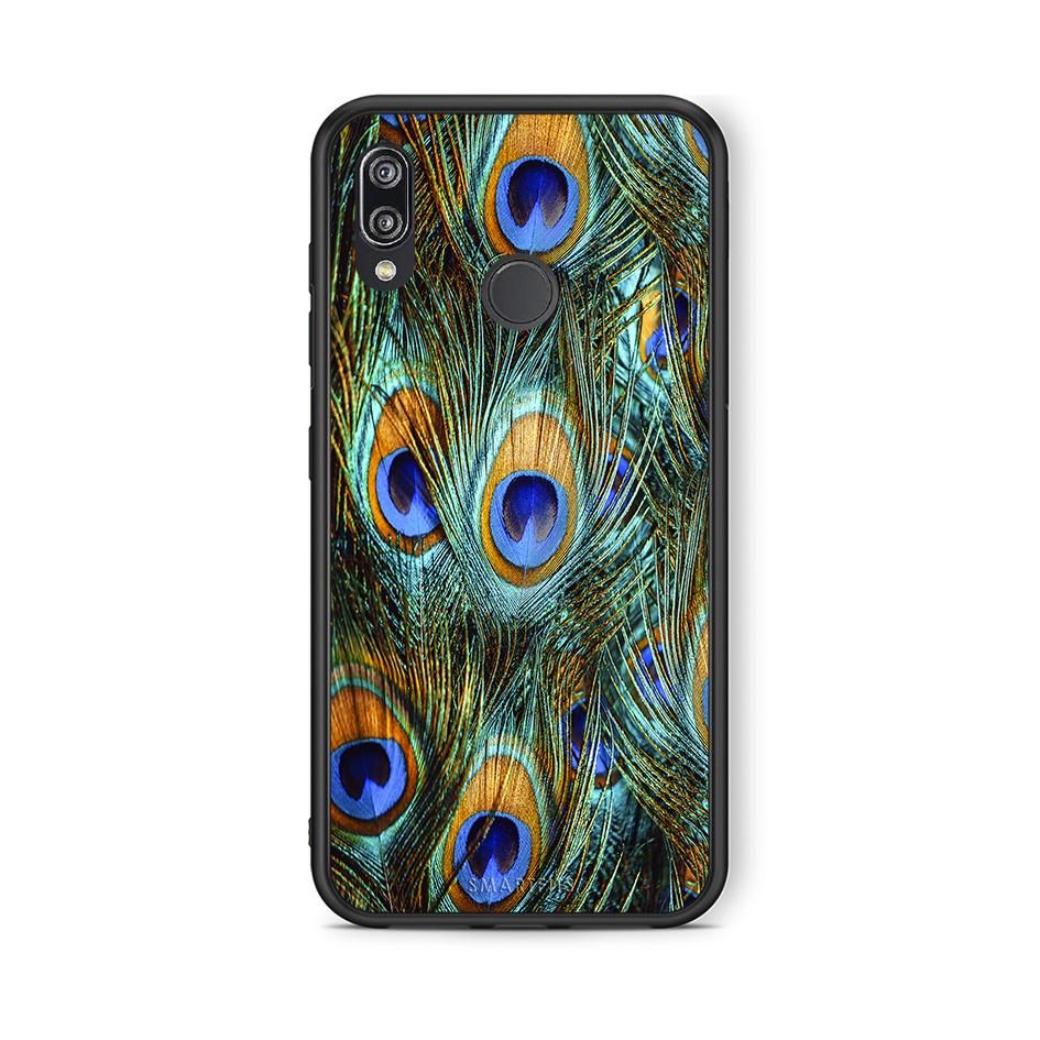 Huawei P20 Lite Real Peacock Feathers θήκη από τη Smartfits με σχέδιο στο πίσω μέρος και μαύρο περίβλημα | Smartphone case with colorful back and black bezels by Smartfits