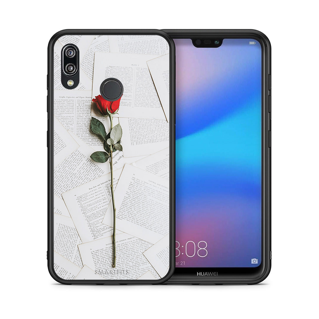 Θήκη Huawei P20 Lite Red Rose από τη Smartfits με σχέδιο στο πίσω μέρος και μαύρο περίβλημα | Huawei P20 Lite Red Rose case with colorful back and black bezels