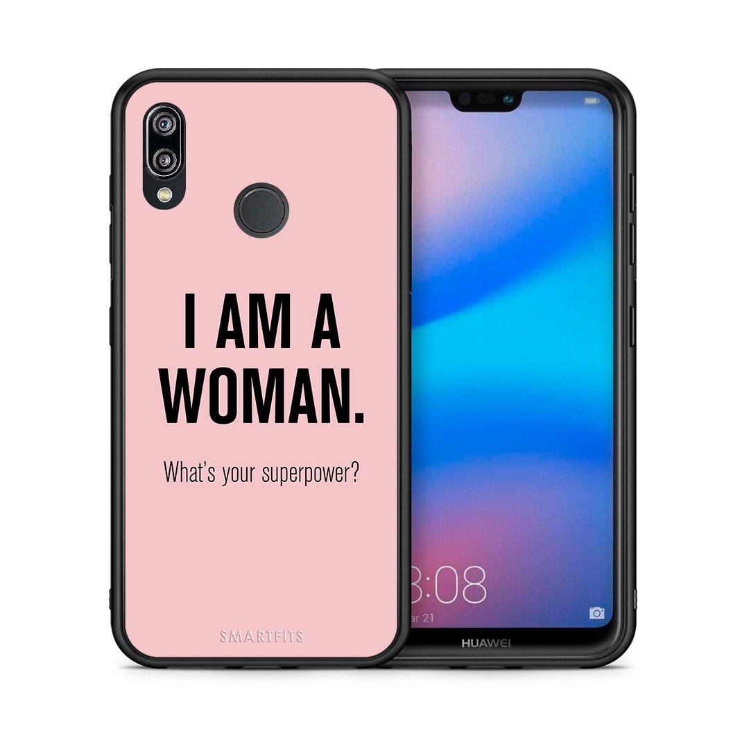 Θήκη Huawei P20 Lite Superpower Woman από τη Smartfits με σχέδιο στο πίσω μέρος και μαύρο περίβλημα | Huawei P20 Lite Superpower Woman case with colorful back and black bezels