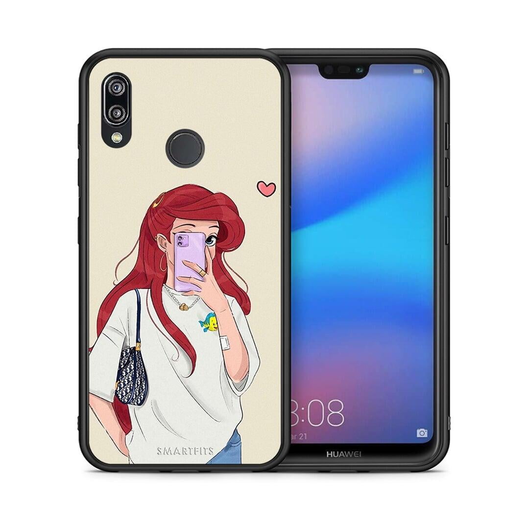 Θήκη Huawei P20 Lite Walking Mermaid από τη Smartfits με σχέδιο στο πίσω μέρος και μαύρο περίβλημα | Huawei P20 Lite Walking Mermaid case with colorful back and black bezels