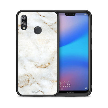 Θήκη Huawei P20 Lite White Gold Marble από τη Smartfits με σχέδιο στο πίσω μέρος και μαύρο περίβλημα | Huawei P20 Lite White Gold Marble case with colorful back and black bezels
