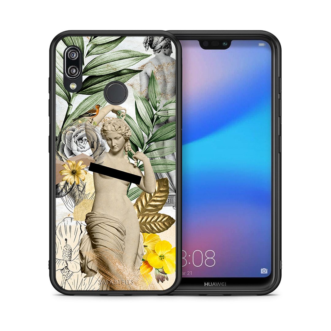 Θήκη Huawei P20 Lite Woman Statue από τη Smartfits με σχέδιο στο πίσω μέρος και μαύρο περίβλημα | Huawei P20 Lite Woman Statue case with colorful back and black bezels