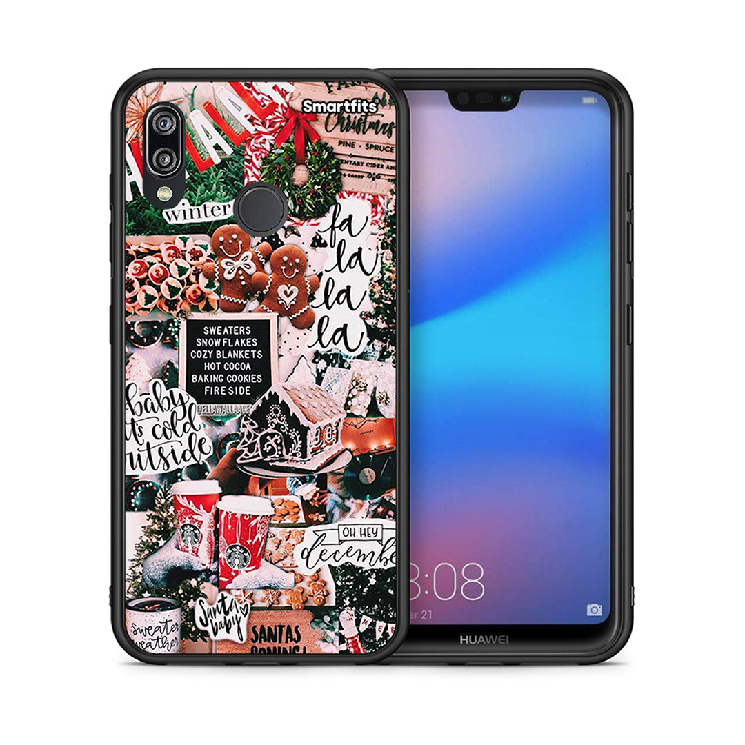 Θήκη Huawei P20 Lite Xmas Habbits από τη Smartfits με σχέδιο στο πίσω μέρος και μαύρο περίβλημα | Huawei P20 Lite Xmas Habbits case with colorful back and black bezels