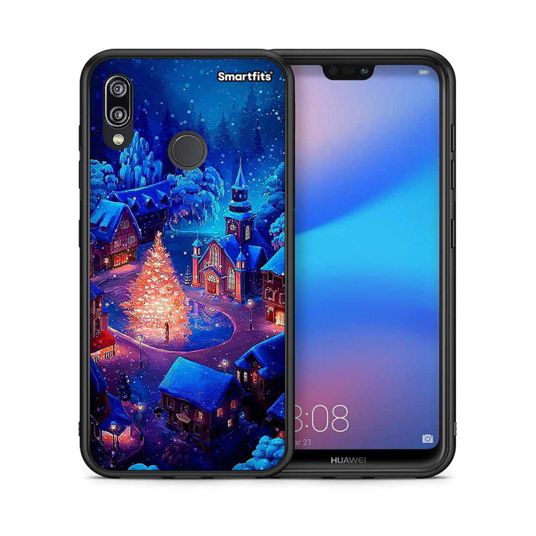 Θήκη Huawei P20 Lite Xmas Village από τη Smartfits με σχέδιο στο πίσω μέρος και μαύρο περίβλημα | Huawei P20 Lite Xmas Village case with colorful back and black bezels