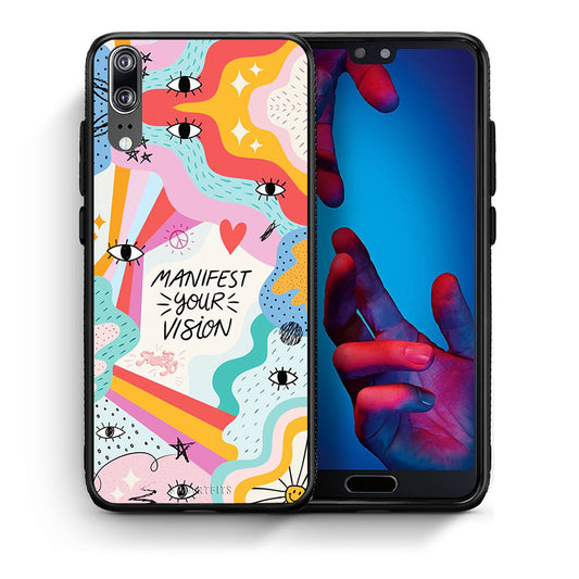 Θήκη Huawei P20 Manifest Your Vision από τη Smartfits με σχέδιο στο πίσω μέρος και μαύρο περίβλημα | Huawei P20 Manifest Your Vision case with colorful back and black bezels