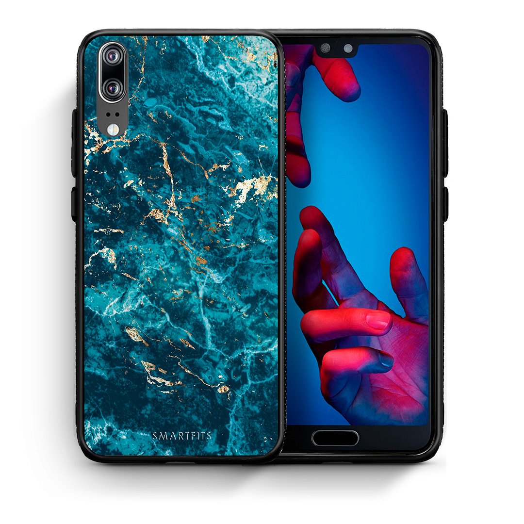 Θήκη Huawei P20 Marble Blue από τη Smartfits με σχέδιο στο πίσω μέρος και μαύρο περίβλημα | Huawei P20 Marble Blue case with colorful back and black bezels