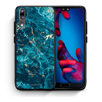 Θήκη Huawei P20 Marble Blue από τη Smartfits με σχέδιο στο πίσω μέρος και μαύρο περίβλημα | Huawei P20 Marble Blue case with colorful back and black bezels