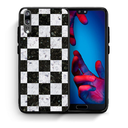 Θήκη Huawei P20 Square Geometric Marble από τη Smartfits με σχέδιο στο πίσω μέρος και μαύρο περίβλημα | Huawei P20 Square Geometric Marble case with colorful back and black bezels