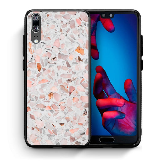 Θήκη Huawei P20 Marble Terrazzo από τη Smartfits με σχέδιο στο πίσω μέρος και μαύρο περίβλημα | Huawei P20 Marble Terrazzo case with colorful back and black bezels