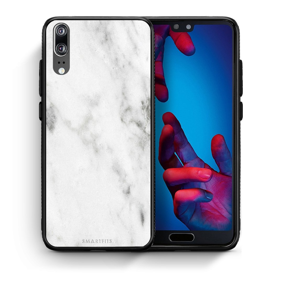 Θήκη Huawei P20 White Marble από τη Smartfits με σχέδιο στο πίσω μέρος και μαύρο περίβλημα | Huawei P20 White Marble case with colorful back and black bezels