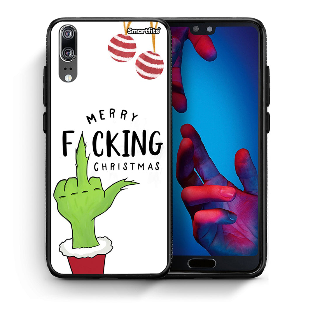 Θήκη Huawei P20 Merry F Xmas από τη Smartfits με σχέδιο στο πίσω μέρος και μαύρο περίβλημα | Huawei P20 Merry F Xmas case with colorful back and black bezels