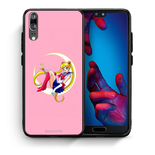 Θήκη Huawei P20 Moon Girl από τη Smartfits με σχέδιο στο πίσω μέρος και μαύρο περίβλημα | Huawei P20 Moon Girl case with colorful back and black bezels