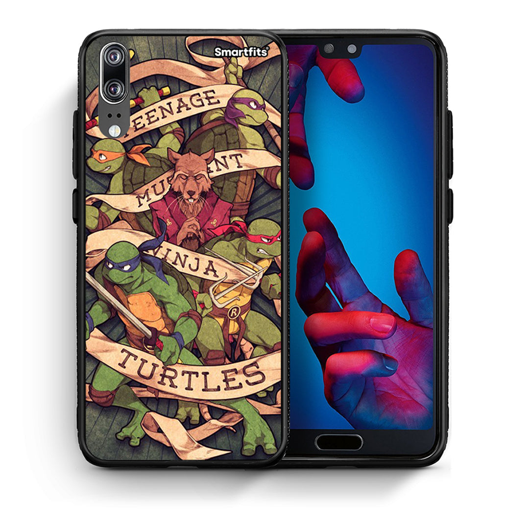 Θήκη Huawei P20 Ninja Turtles από τη Smartfits με σχέδιο στο πίσω μέρος και μαύρο περίβλημα | Huawei P20 Ninja Turtles case with colorful back and black bezels