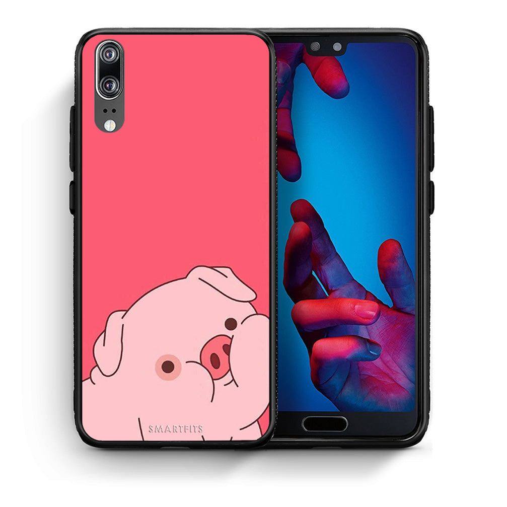 Θήκη Αγίου Βαλεντίνου Huawei P20 Pig Love 1 από τη Smartfits με σχέδιο στο πίσω μέρος και μαύρο περίβλημα | Huawei P20 Pig Love 1 case with colorful back and black bezels