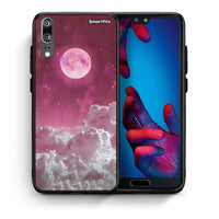 Thumbnail for Θήκη Huawei P20 Pink Moon από τη Smartfits με σχέδιο στο πίσω μέρος και μαύρο περίβλημα | Huawei P20 Pink Moon case with colorful back and black bezels