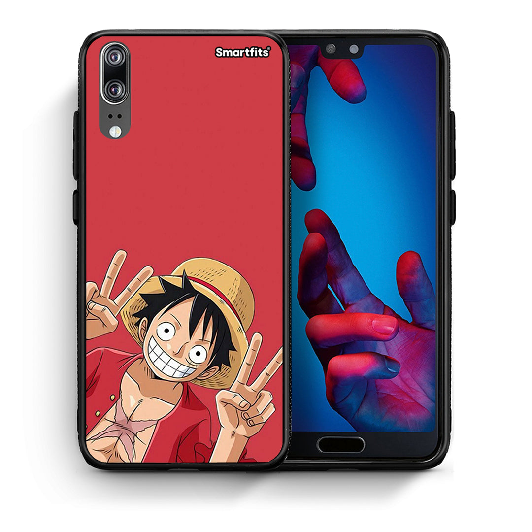 Θήκη Huawei P20 Pirate Luffy από τη Smartfits με σχέδιο στο πίσω μέρος και μαύρο περίβλημα | Huawei P20 Pirate Luffy case with colorful back and black bezels