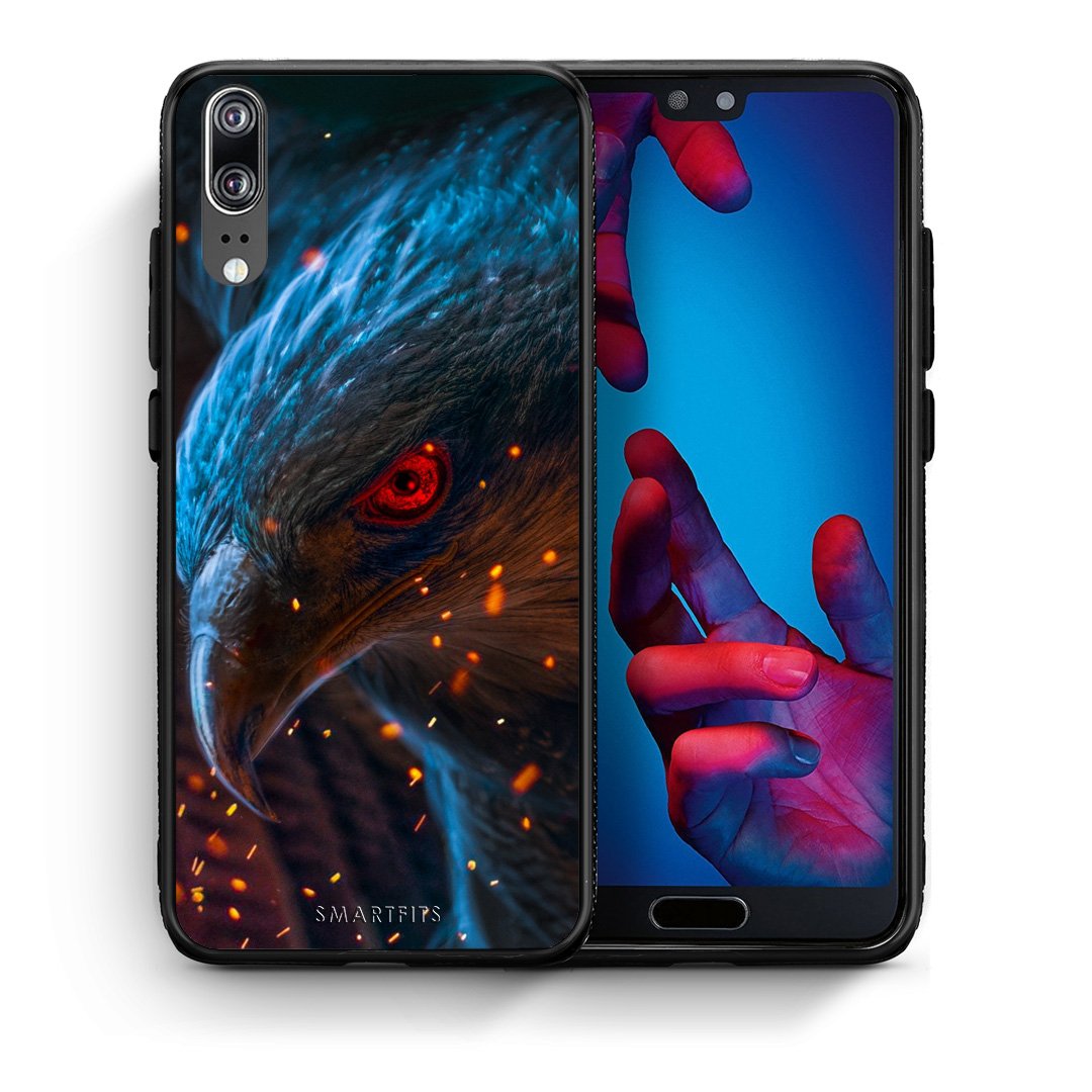 Θήκη Huawei P20 Eagle PopArt από τη Smartfits με σχέδιο στο πίσω μέρος και μαύρο περίβλημα | Huawei P20 Eagle PopArt case with colorful back and black bezels