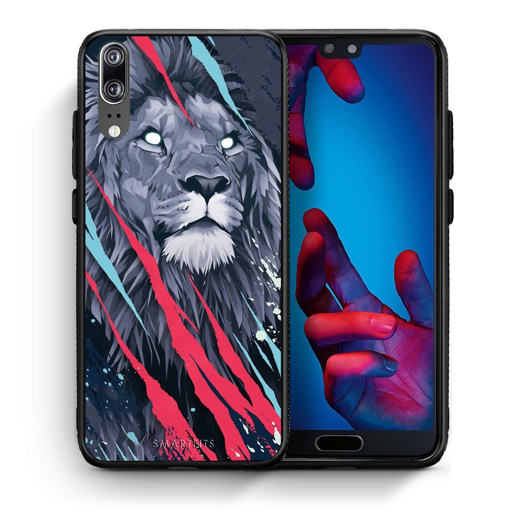 Θήκη Huawei P20 Lion Designer PopArt από τη Smartfits με σχέδιο στο πίσω μέρος και μαύρο περίβλημα | Huawei P20 Lion Designer PopArt case with colorful back and black bezels