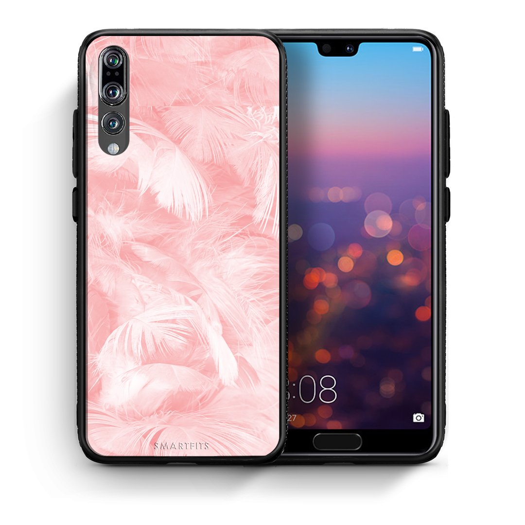 Θήκη Huawei P20 Pro Pink Feather Boho από τη Smartfits με σχέδιο στο πίσω μέρος και μαύρο περίβλημα | Huawei P20 Pro Pink Feather Boho case with colorful back and black bezels