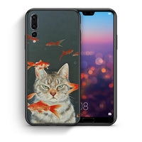 Thumbnail for Θήκη Huawei P20 Pro Cat Goldfish από τη Smartfits με σχέδιο στο πίσω μέρος και μαύρο περίβλημα | Huawei P20 Pro Cat Goldfish case with colorful back and black bezels