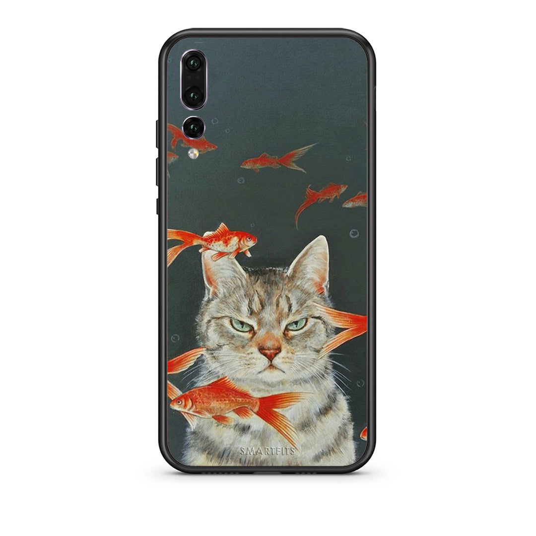 huawei p20 pro Cat Goldfish θήκη από τη Smartfits με σχέδιο στο πίσω μέρος και μαύρο περίβλημα | Smartphone case with colorful back and black bezels by Smartfits