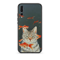 Thumbnail for huawei p20 pro Cat Goldfish θήκη από τη Smartfits με σχέδιο στο πίσω μέρος και μαύρο περίβλημα | Smartphone case with colorful back and black bezels by Smartfits