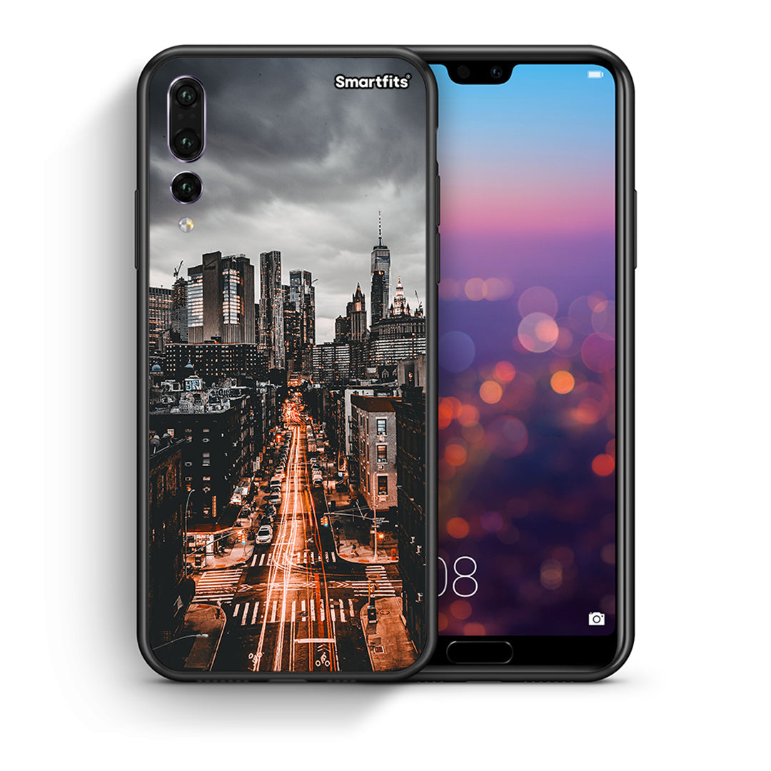 Θήκη Huawei P20 Pro City Lights από τη Smartfits με σχέδιο στο πίσω μέρος και μαύρο περίβλημα | Huawei P20 Pro City Lights case with colorful back and black bezels