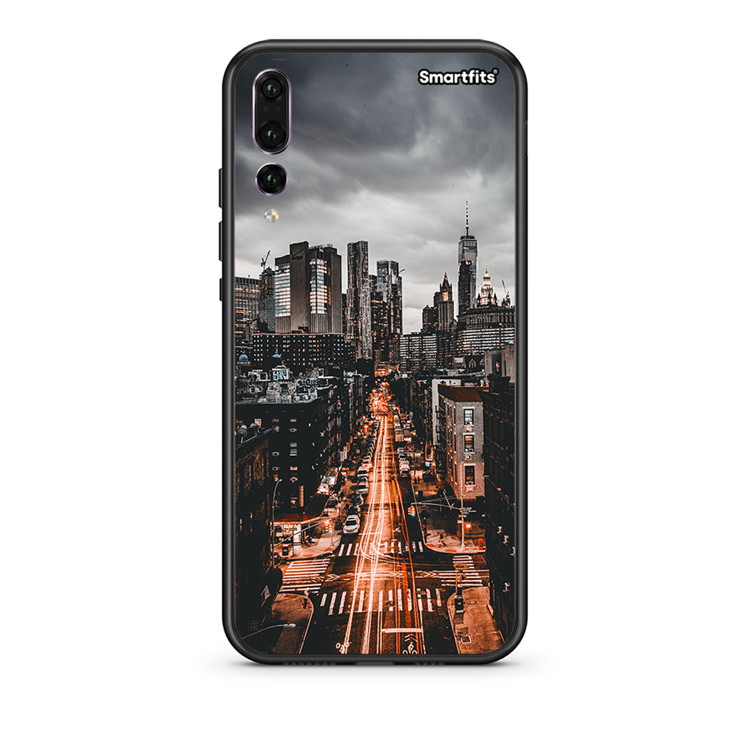 huawei p20 pro City Lights θήκη από τη Smartfits με σχέδιο στο πίσω μέρος και μαύρο περίβλημα | Smartphone case with colorful back and black bezels by Smartfits