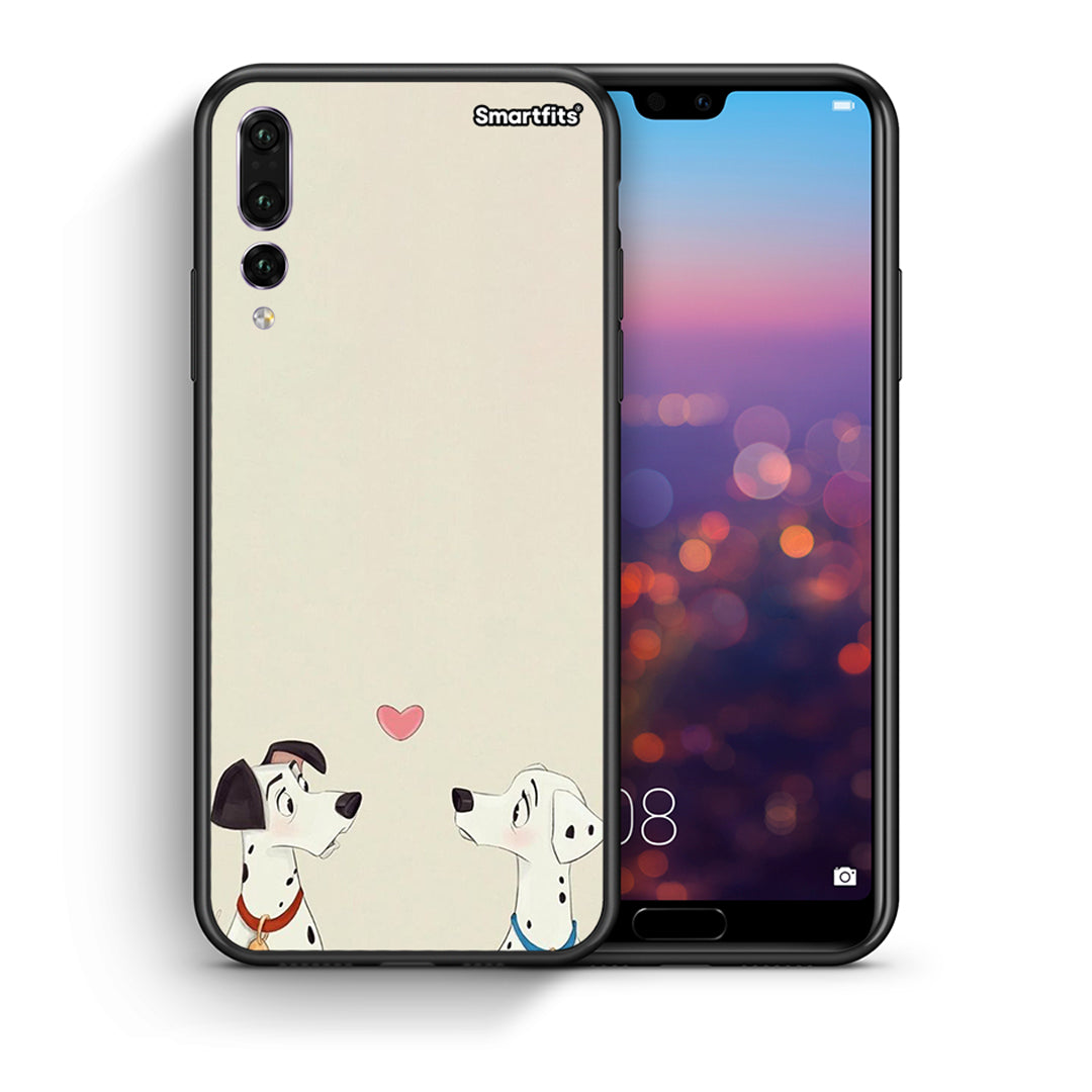 Θήκη Huawei P20 Pro Dalmatians Love από τη Smartfits με σχέδιο στο πίσω μέρος και μαύρο περίβλημα | Huawei P20 Pro Dalmatians Love case with colorful back and black bezels