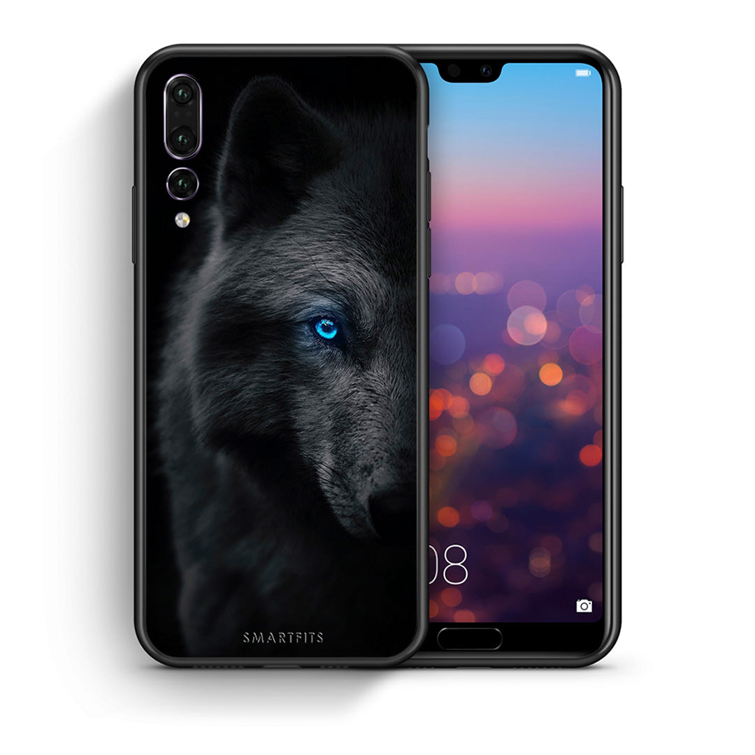 Θήκη Huawei P20 Pro Dark Wolf από τη Smartfits με σχέδιο στο πίσω μέρος και μαύρο περίβλημα | Huawei P20 Pro Dark Wolf case with colorful back and black bezels