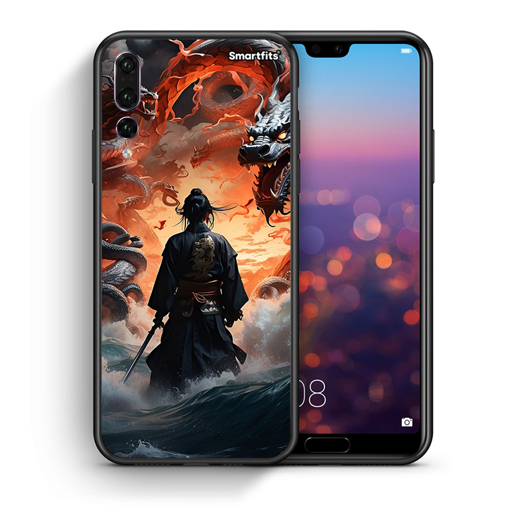 Θήκη Huawei P20 Pro Dragons Fight από τη Smartfits με σχέδιο στο πίσω μέρος και μαύρο περίβλημα | Huawei P20 Pro Dragons Fight case with colorful back and black bezels