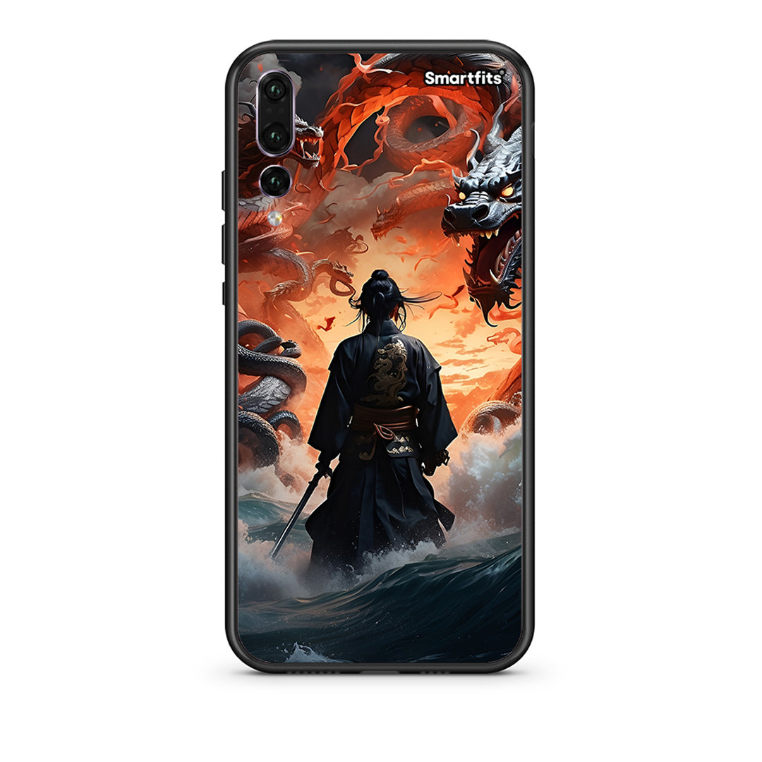 huawei p20 pro Dragons Fight θήκη από τη Smartfits με σχέδιο στο πίσω μέρος και μαύρο περίβλημα | Smartphone case with colorful back and black bezels by Smartfits