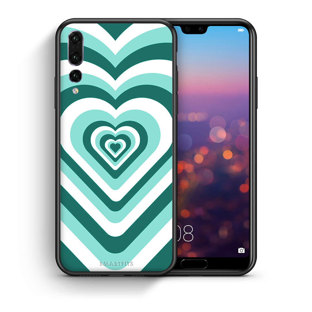Θήκη Huawei P20 Pro Green Hearts από τη Smartfits με σχέδιο στο πίσω μέρος και μαύρο περίβλημα | Huawei P20 Pro Green Hearts case with colorful back and black bezels